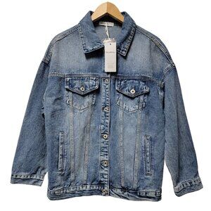 NWT Canton Walker‎ Jean Jacket Womens Size Small Blue Denim Jacket Pockets NEW
